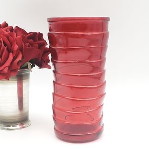 Vintage Hoosier Ruby Red Hand Blown Rippled d Flower Vase